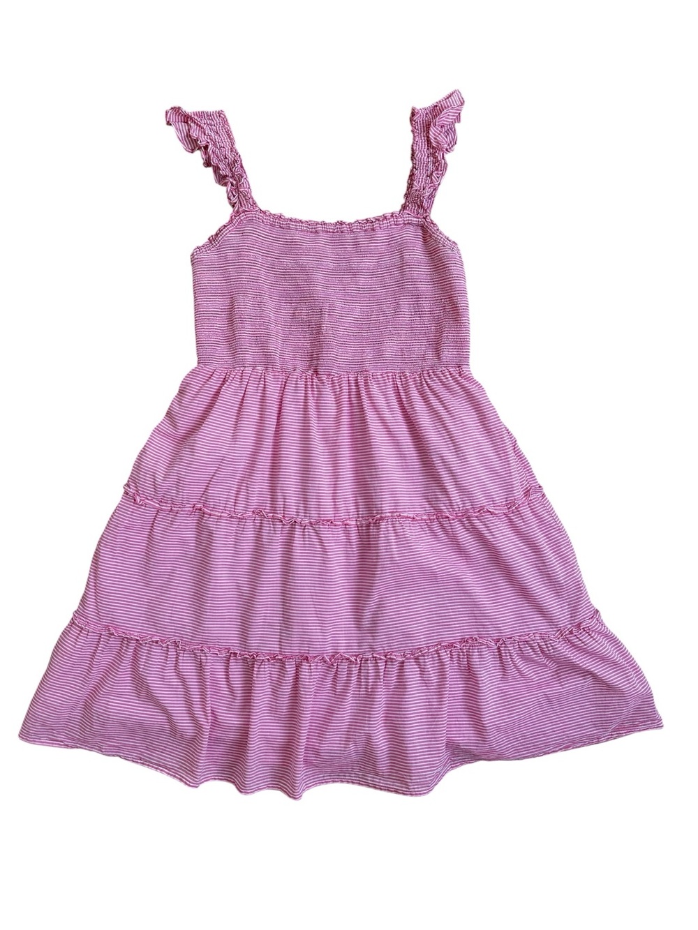J. Crew Pink and White Striped Smocked Bodice Mini Dress